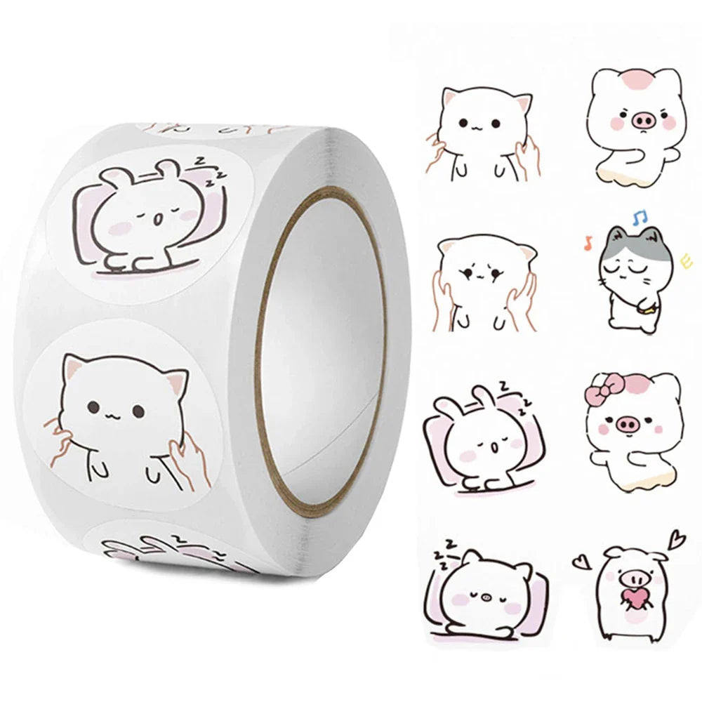 500pcs/Roll Cartoon Animal Stickers Anime Round Seal Diy Laptop Decals Stickers Cute Book Children Reward Kids Toy Gift (ONLINE ORDER ONLY)