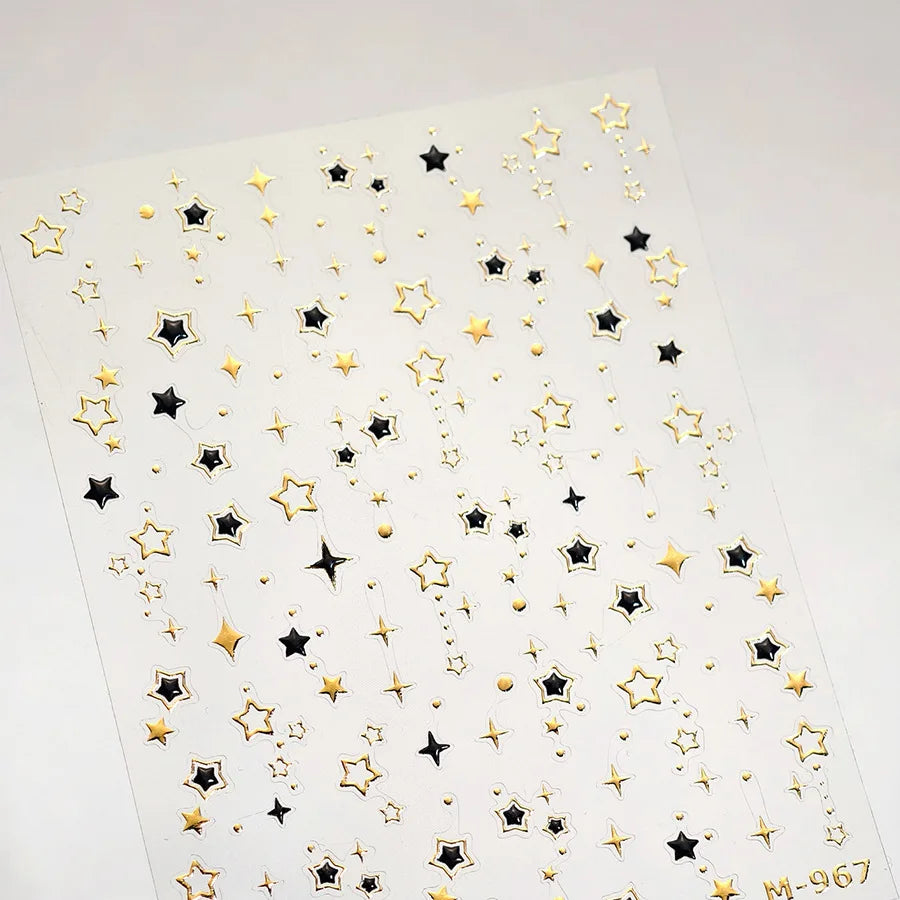 Hollow Out Black Gold Star Starburst Round Dot Night-time Tiny Spot Self Adhesive Nail Art Stickers Manicure Decals Wholesale (ONLINE ORDER ONLY)