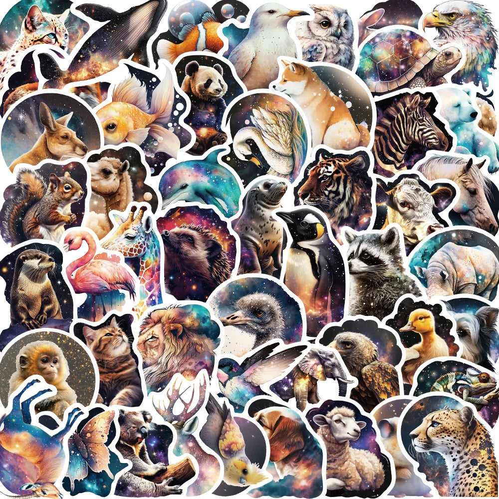 50Pcs Creative Animals Graffiti Stickers Starry Sky DIY Phone Guitar Laptop Suitcase Cup Waterproof Kids Toy Birthday Gifts (Online Order Only)