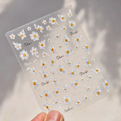 Flowers in Bloom Cosmos Chrysanthemum Daisy White Petal Yellow Stamen Self Adhesive Nail Art Decorations Sticker Manicure Decals (ONLINE ORDER ONLY)
