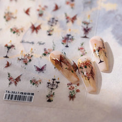 Charming Butterfly Candle Holder Candlestick Chic Rose Flower Romantic Self Adhesive Nail Art Stickers Rhinestone Manicure Decal (ONLINE ORDER ONLY)
