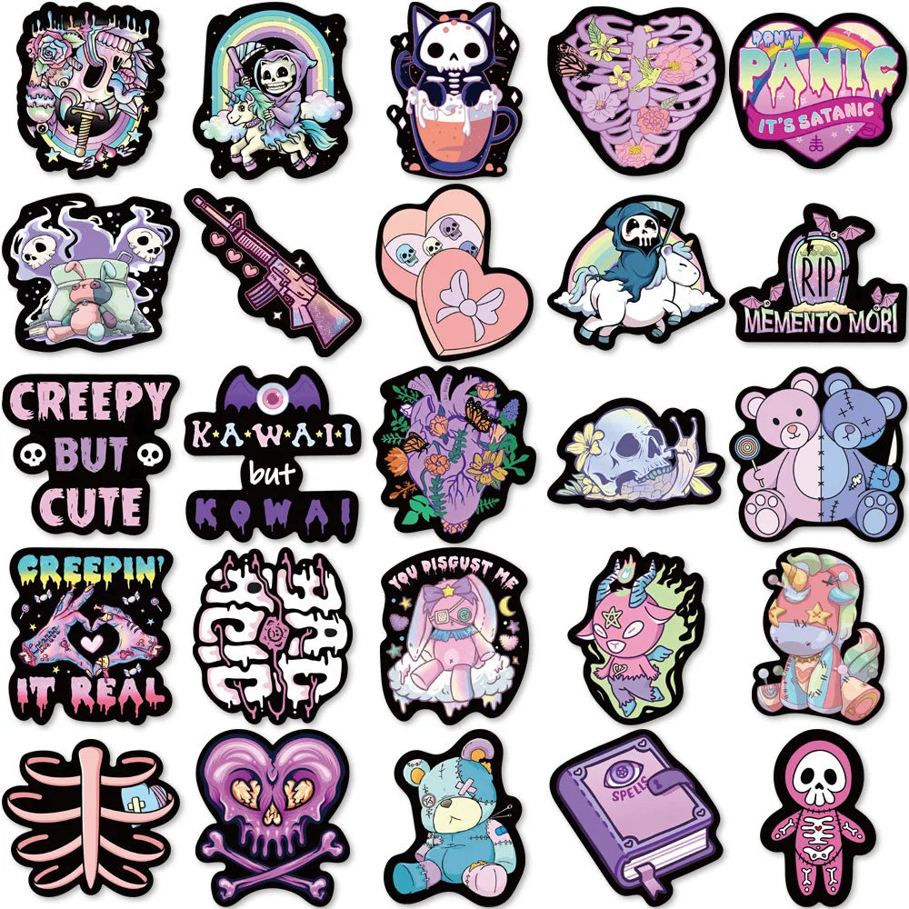 10/30/56pcs Cute Gothic Dark Horror Stickers Halloween Imp Skull Cartoon Decals for Kids Notebook Laptop Guitar Car Sticker Toy (ONLINE ORDER ONLY)