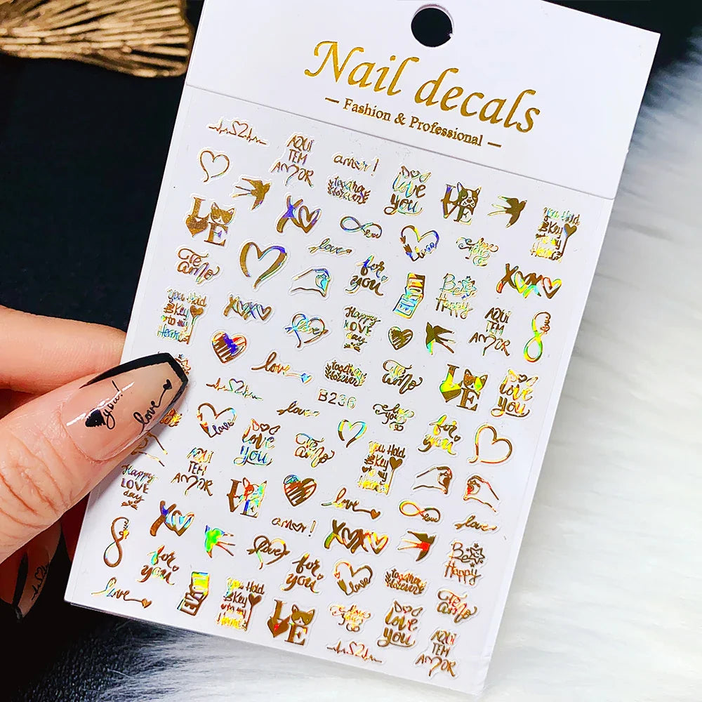 1PC Heart Love Design 3D Nail Art Sticker English Letter Self-Adhesive Slider Valentine's Day DIY Manicure Tips Accessories Tool (ONLINE ORDER ONLY)
