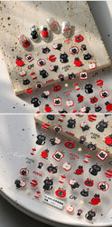 Cute Lovely Red Apple Core Black Kitten Cat's Paw Bread Slices Fruit Star Soft Relief Adhesive Nail Art Sticker Manicure Decals (ONLINE ORDER ONLY)