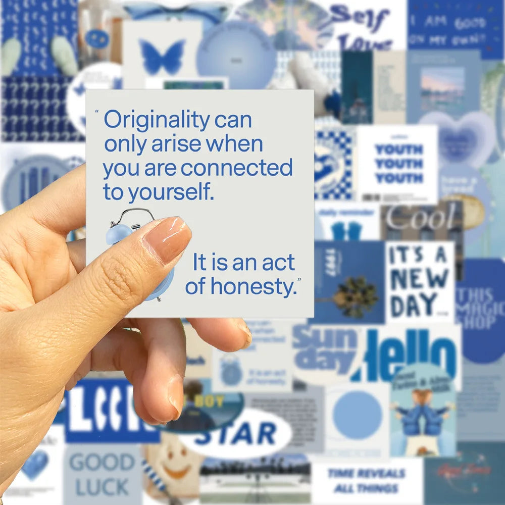 10/30/57PCS Ins Style Cute Blue Stickers Aesthetic Wall Decals PVC Waterproof DIY Skateboard Laptop Phone Fridge Guitar Sticker (ONLINE ORDER ONLY)