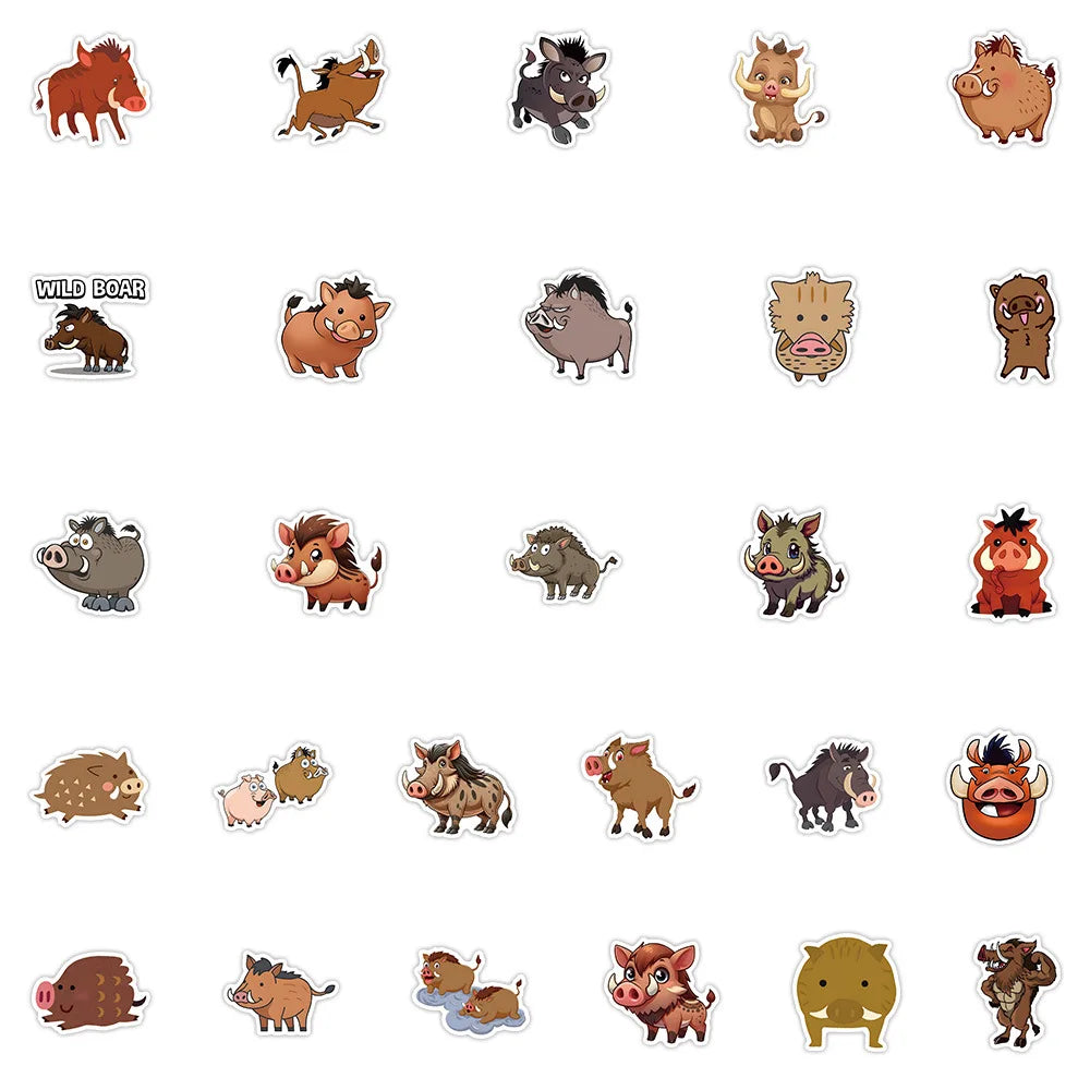 10/30/54PCS Wild Boar Cartoon Stickers Cute Animal Graffiti Kids Toys Luggage Laptop Phone Guitar Car Bike Decals Decoration Toy (ONLINE ORDER ONLY)