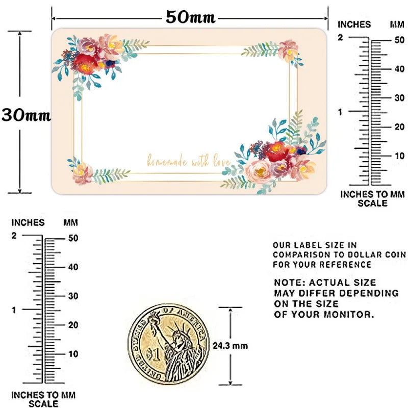 250pcs 3*5CM Flowers Name Labels Kitchen Blank Handwritten Date Stickers Refrigerator Freezer Food Storage Small Business (ONLINE ORDER ONLY)