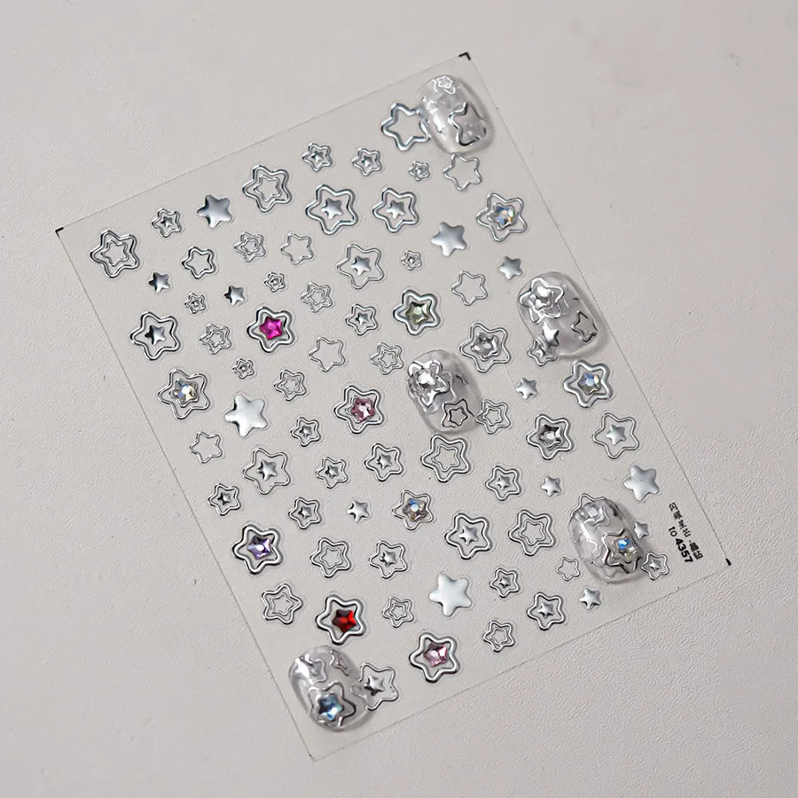 Colored Crystal Star Love Heart Shiny Silver Hollowed Smudging Rainbow Flower Jelly Embossed Nail Art Stickers Manicure Decals (ONLINE ORDER ONLY)