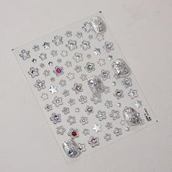 Colored Crystal Star Love Heart Shiny Silver Hollowed Smudging Rainbow Flower Jelly Embossed Nail Art Stickers Manicure Decals (ONLINE ORDER ONLY)