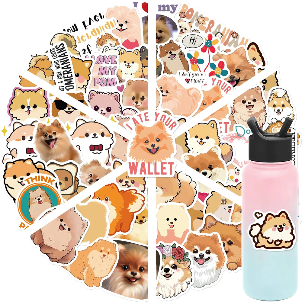 50PCS Cartoon Cute Pomeranian Stickers Dog Creative Personality Graffiti Waterproof Sticker For Suitcase Refrigerator Skateboard (ONLINE ORDER ONLY)
