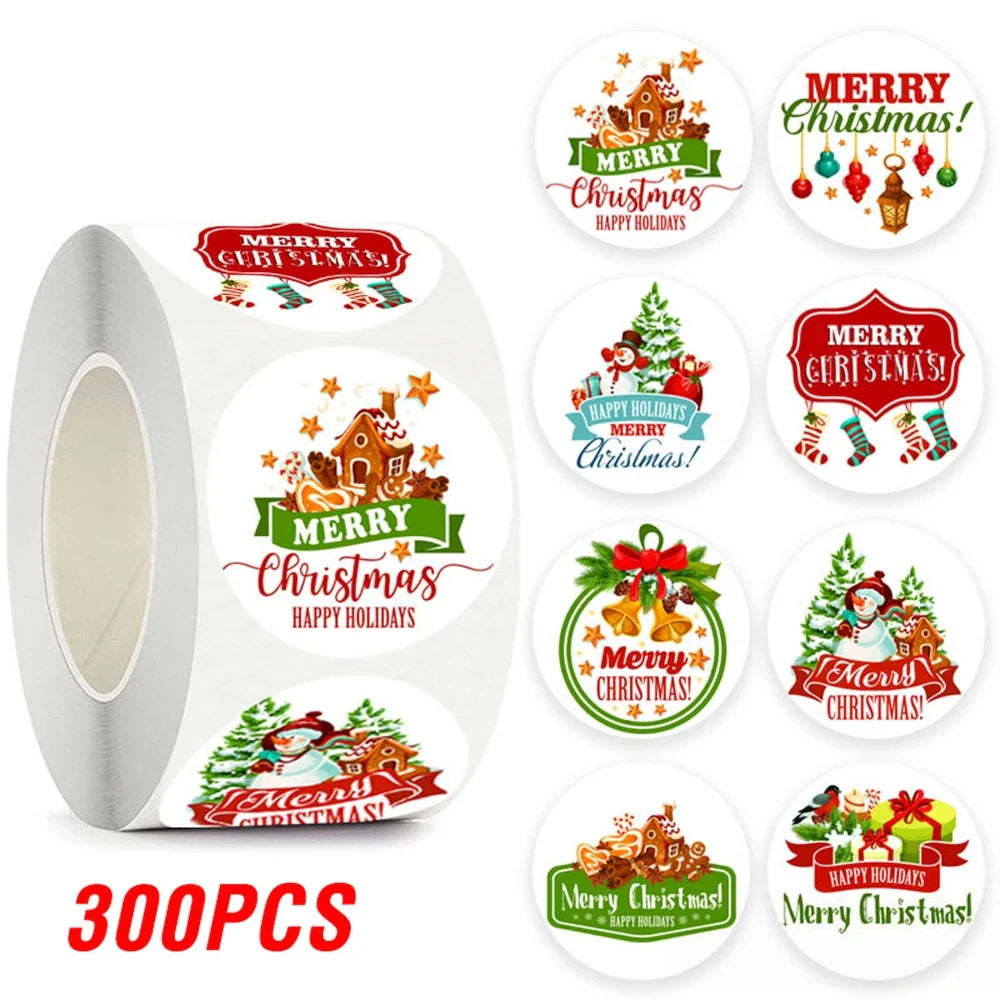 100-500pcs Merry Christmas Sticker , Round Adhesive Decoration Sticker for Cards Envelope Seal Xmas Gift Wraps Box Bags (ONLINE ORDER ONLY)