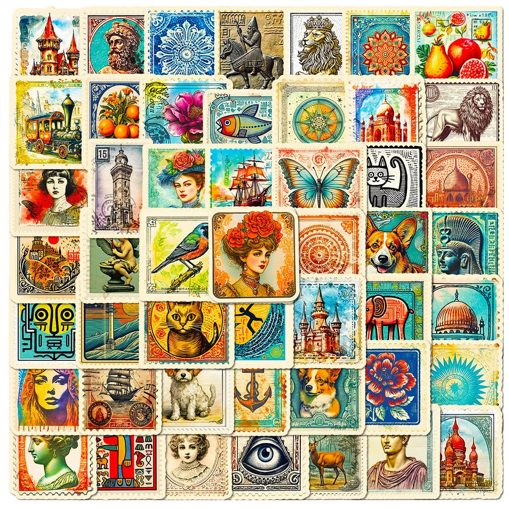 Antique Vintage Stamp Stickers for Phone Laptop Luggage Skateboard Decals (Online Order Only)