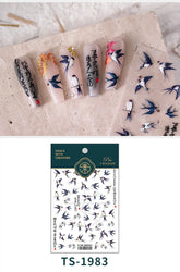 Swallow Bird Insect Animal Phoenix Peacock Dove 3D Self Adhesive Nail Art Stickers Chinese Ancient Poetry Manicure 5D DIY Decals (ONLINE ORDER ONLY)