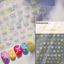 Charming Delicate Sapphire Color Blue Black Stroke Butterfly Jelly Relief Rhinestone Adhesive Nail Art Stickers Manicure Decals (Online Order Only)