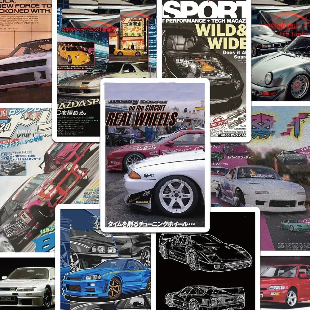 Retro JDM Racing Car Stickers: 10/30/50pcs Graffiti Decals for Phone, Skateboard, Luggage (Online Order Only)