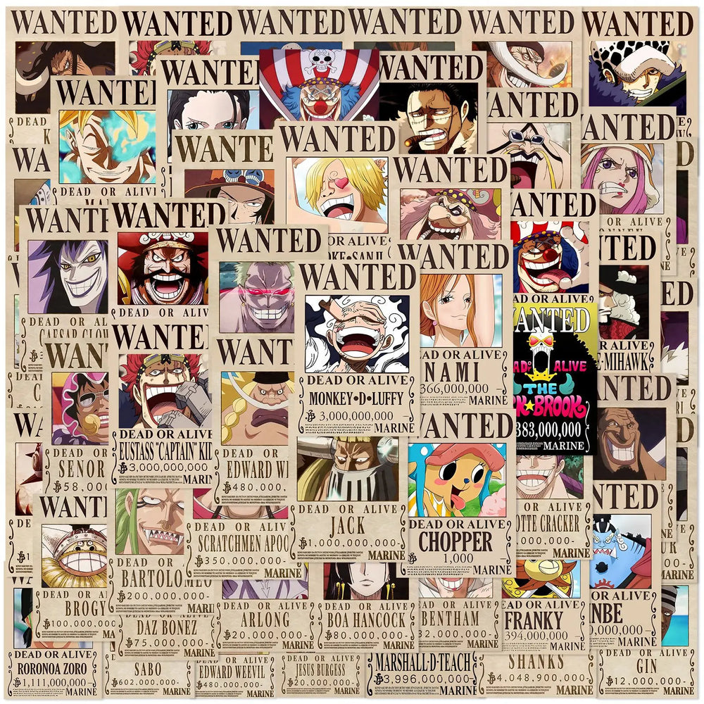 One Piece Wanted Posters Stickers: 50pcs Cool Anime Decals (ONLINE ORDER ONLY)