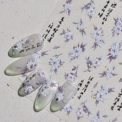 Trumpet Creeper White Flower Purple Leaves Antique Special Characters 5D Soft Relief Adhesive Nail Art Stickers Manicure Decals (ONLINE ORDER ONLY)
