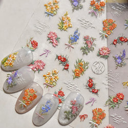 Dried Flower Lavender Bowknot Peony Pomegranate Flowers Bouquet Rose Chic Reliefs Self Adhesive Nail Art Stickers Manicure Decal (ONLINE ORDER ONLY)