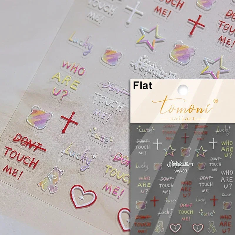Flat Small Pink Brown Halo Dyeing Love Heart Geometric Leopard Shiny Jelly Chic Embossed Relief Nail Art Stickers Manicure Decal (Online Order Only)