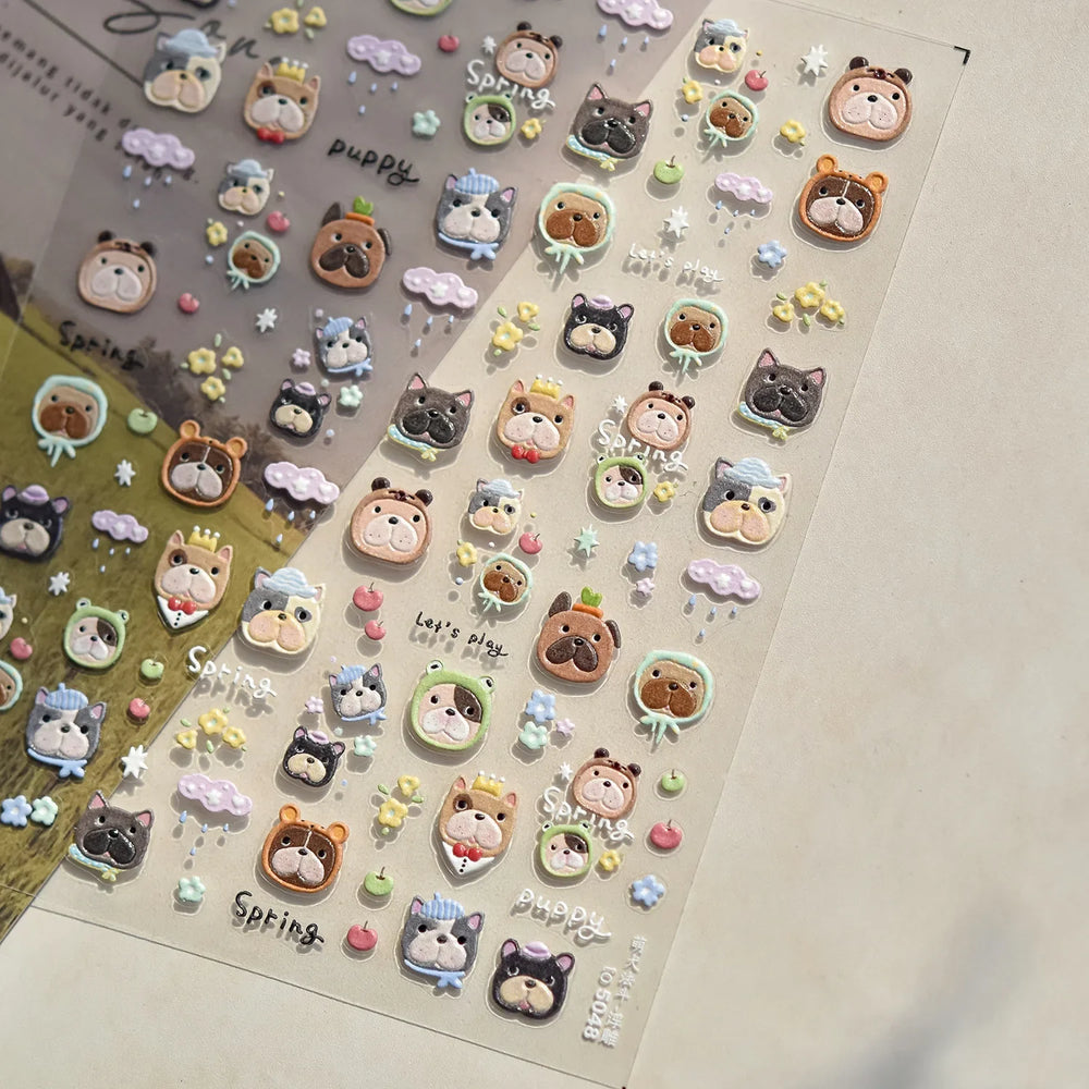 Cute Leopard Cat Ginger Cat Paw Bowknot Knitting Wool Ball Fish Self Adhesive Nail Art Stickers IllusionChic Manicure Decals (ONLINE ORDER ONLY)