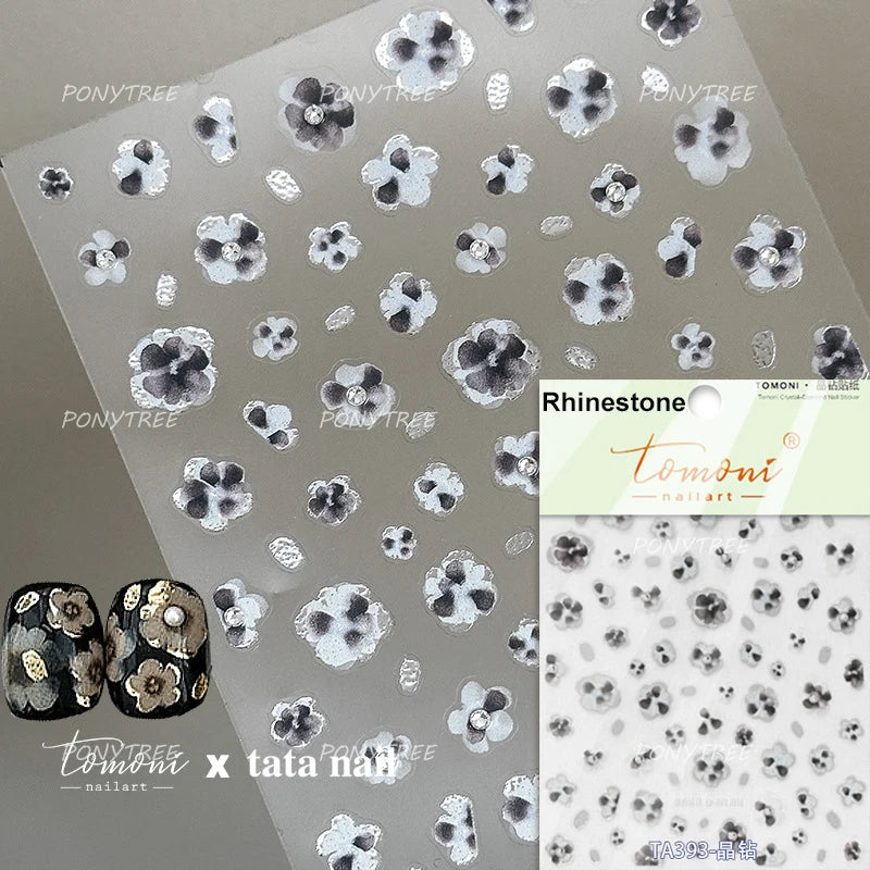 Retro Flowers Petal Pearl Rhinestones Halo Dyeing Chic Daisy Vintage Gold Foil  Floral Designs Nail Art Stickers Manicure Decals (ONLINE ORDER ONLY)