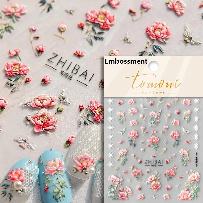 Retro Rose Gold Silver Totem Picture Photo Frame Flower 5D Self Adhesive Nail Art Stickers 5D Shiny Rhinestone Manicure Decals (ONLINE ORDER ONLY)