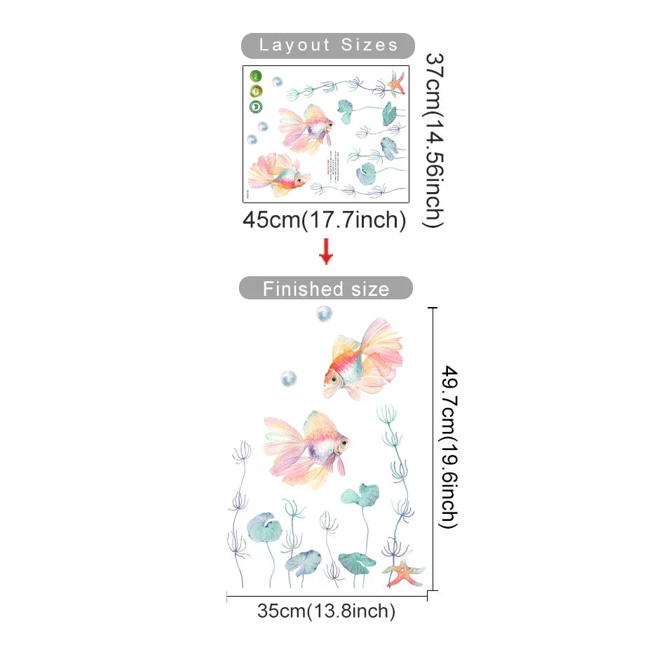 Goldfish Aquatic Weeds Wall Stickers Kids Room Bathroom Decor Self-adhesive Wallpaper (Online Order Only)
