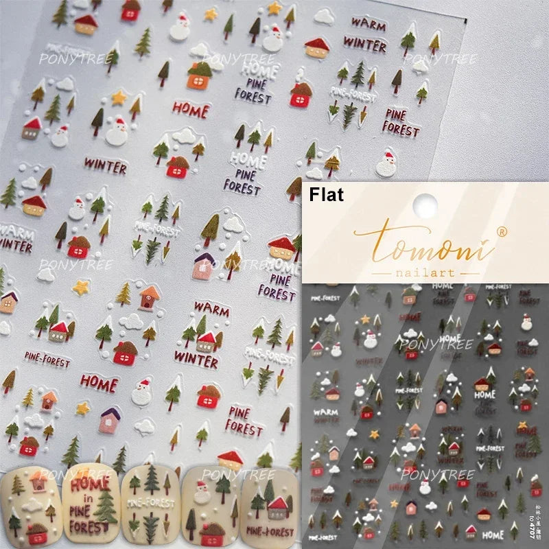 Santa's Hat Candy Santa Claus Christmas Tree Bell Elk 5D Self Adhesive Nail Art Stickers Button Snowflake Cherry Manicure Decals (ONLINE ORDER ONLY)