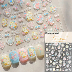 Cat Kitten Rabbit Flower Bouquet Bowknot Vase Bunny Grid Star Blocks Round Warm Sun Decoration Nail Art Stickers Manicure Decals (ONLINE ORDER ONLY)
