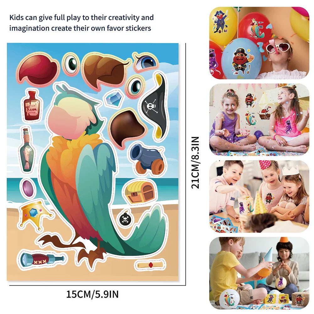 8/16Sheets Cool Pirate Ship Puzzle Stickers Make-a-Face Children Assemble Jigsaw Funny Kids Toy Game Kids Educational Party Gift (Online Order Only)