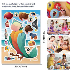 8/16Sheets Cool Pirate Ship Puzzle Stickers Make-a-Face Children Assemble Jigsaw Funny Kids Toy Game Kids Educational Party Gift (Online Order Only)