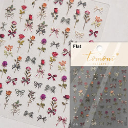 Gradient Coloredful Flower Petal Green Leaf Dreamy Shiny Chinese Rose Fantasy Relief Adhesive Nail Art Stickers Manicure Decals (Online Order Only)
