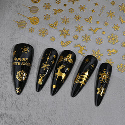 3D Gold Glitter Snowflake Nail Sticker Winter Reflective Elk Star Balloon Christmas Tree Foil Xmas New Year Decal Tips Decoratio (ONLINE ORDER ONLY)