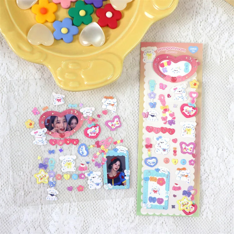 Cute Flower Animals Laser Sticker Korean INS Hand Account DIY Album Decoration Scrapbooking Stickers Kawaii Stationery (Online Order Only)
