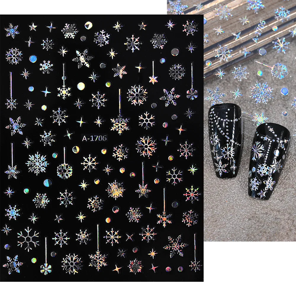 3D Snowflake Nail Art Decals Sliver Bronzing 3D Christmas Nail Art Decoration Self Adhesive Winter Christmas New Year Slides Y2K (ONLINE ORDER ONLY)