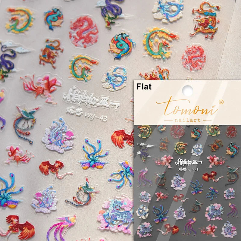 Auspicious Peach Blossom Snake Fan Flower The Spring Festival Tiger Head Adhesive Nail Art Stickers Red Lantern Manicure Decals (Online Order Only)