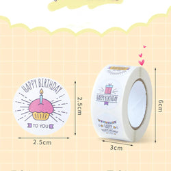 100-500pcs Round Happy birthday Labels Kraft Paper Sticker Candy Bag Flower Gift Box Cake Boxes and Packaging Wedding Stickers (ONLINE ORDER ONLY)