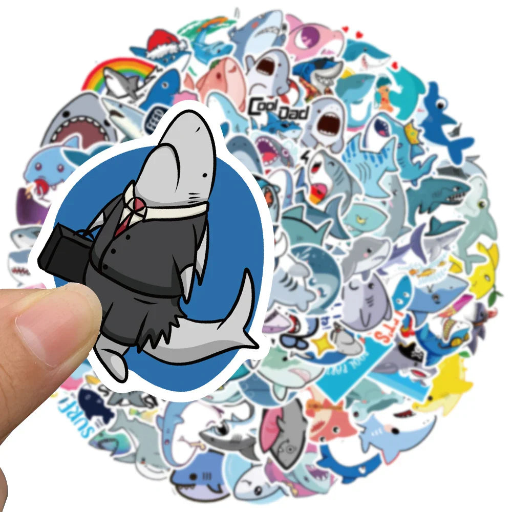 50/100pcs Cute Cartoon Animals Sharks Stickers For Laptop Water Bottle Fridge Waterproof Graffiti Skateboard Car Decals (ONLINE ORDER ONLY)