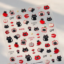 Cute Lovely Red Apple Core Black Kitten Cat's Paw Bread Slices Fruit Star Soft Relief Adhesive Nail Art Sticker Manicure Decals (ONLINE ORDER ONLY)