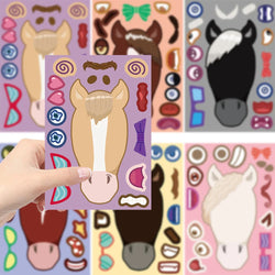 8/16/32pcs Cartoon Pony Head Make A Face Puzzle Stickers Kids Funny Animals Sticker DIY Children Jigsaw Education Toys (ONLINE ORDER ONLY)