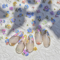 Colorful Embroidery Peony Pearl Full-blown Flower Rhinestone Chinese Luxury Relief Self Adhesive Nail Art Sticker Manicure Decal (Online Order Only)