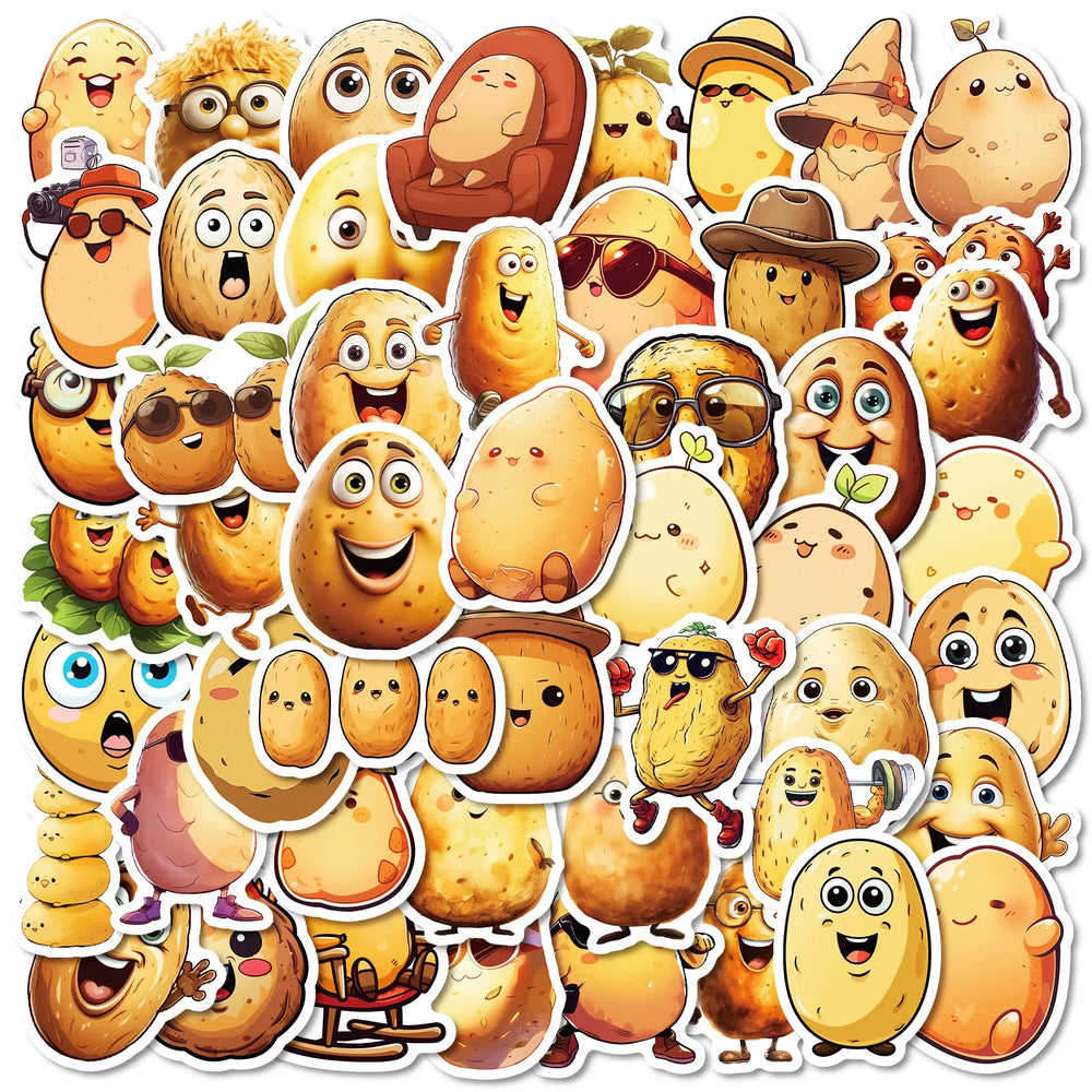 Potato Cartoon Stickers Pack - Funny Food Meme Decals for Scrapbook, Fridge, Laptop, Phone, Guitar, Bike (Online Order Only)
