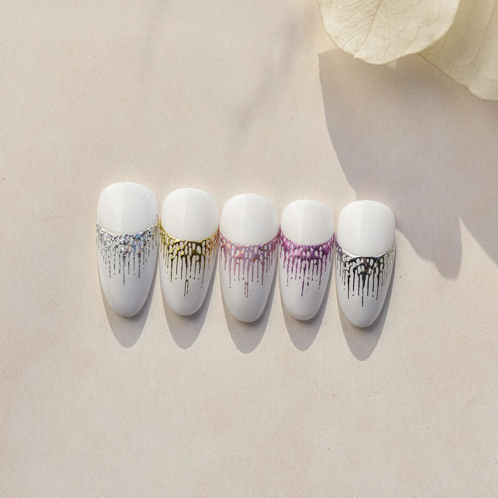 French Romantic Tassel Crescent Moon Laser Charming Gold Silver Arc Self Adhesive Nail Art Stickers Hot Stamping Manicure Decals (Online Order Only)