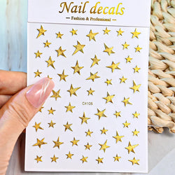 1 Sheet Star Nail Art Stickers 3d Self Adhesive Nail Decals Black White Golden Silver Color Star Design Nail Supplies Accessory (ONLINE ORDER ONLY)