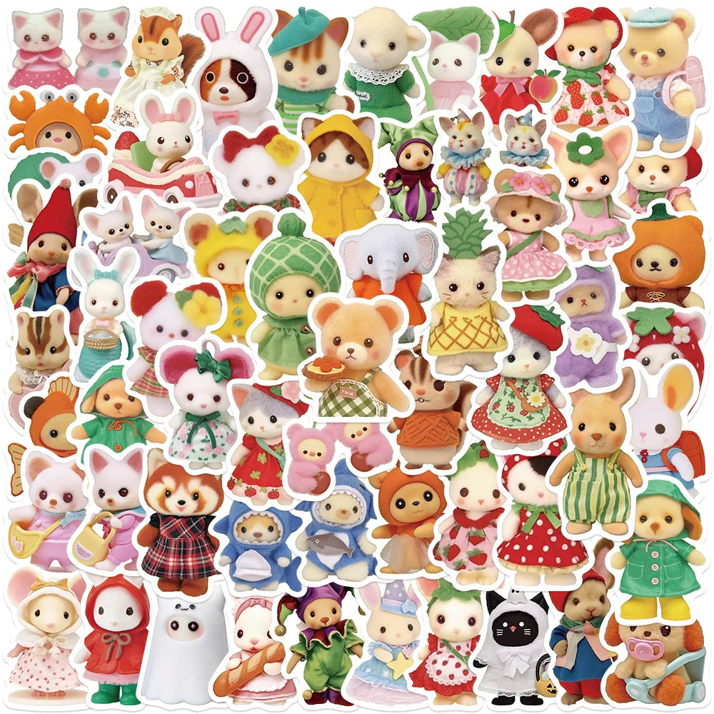 60pcs Cute Cartoon Fruit Critter Animals Stickers For Laptop Water Bottle Luggage Notebook Phone Waterproof Graffiti Decals (ONLINE ORDER ONLY)