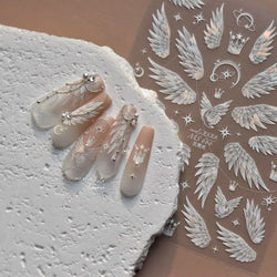 Charming White Shiny Pearl Rhinestone Wings Feathers Crown Moon Stars 3D Self Adhesive Nail Art Sticker Manicure Decal Wholesale (ONLINE ORDER ONLY)