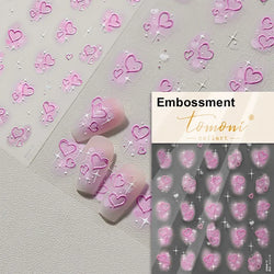 Flat Small Pink Brown Halo Dyeing Love Heart Geometric Leopard Shiny Jelly Chic Embossed Relief Nail Art Stickers Manicure Decal (Online Order Only)