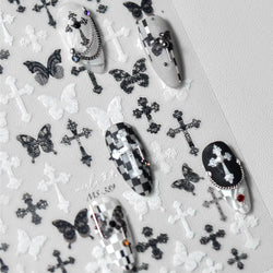 Black White Pearl Lace Butterfly Cross Retro Figure Flower Symmetric Self Adhesive Nail Art Stickers  Manicure Decals Wholesale (ONLINE ORDER ONLY)