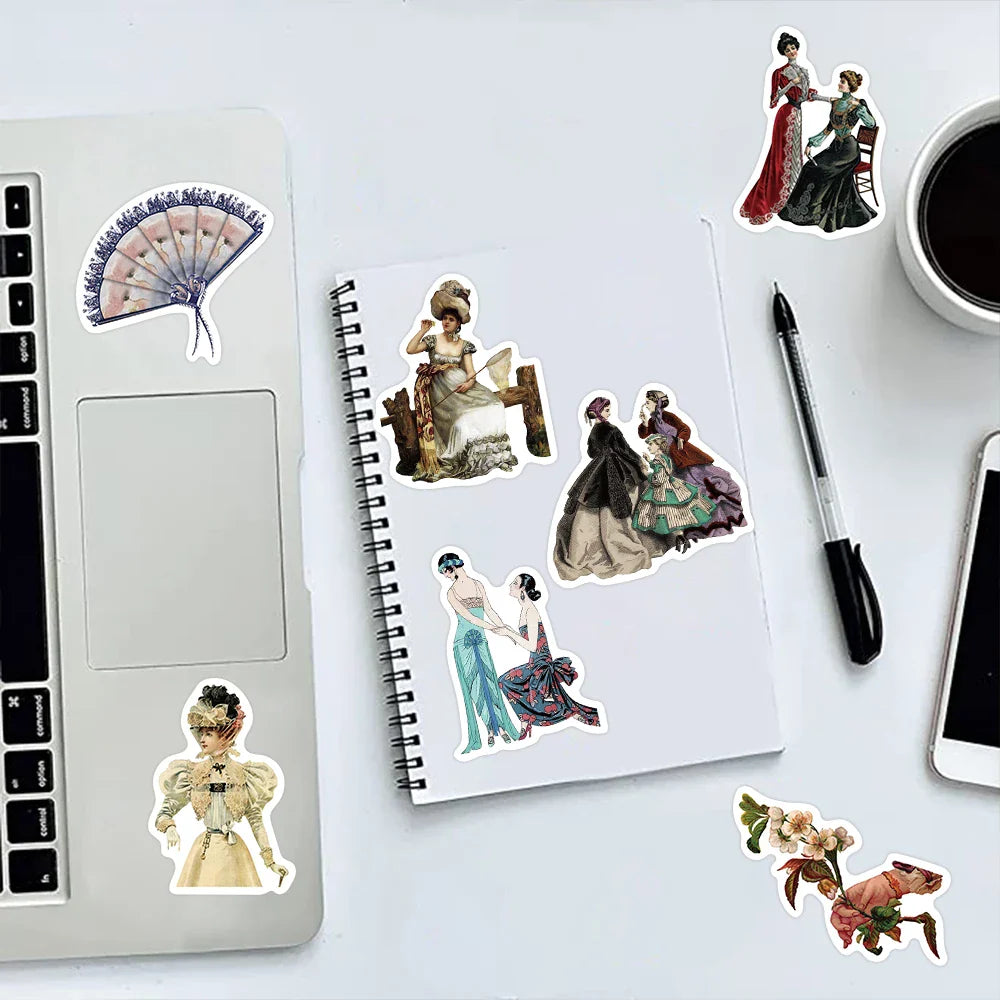 52Pcs Cartoon Retro Victorian Art Series Stickers PVC Waterproof Sticker Decals For Scrapbook Laptop Bottle Toys Gift (ONLINE ORDER ONLY)