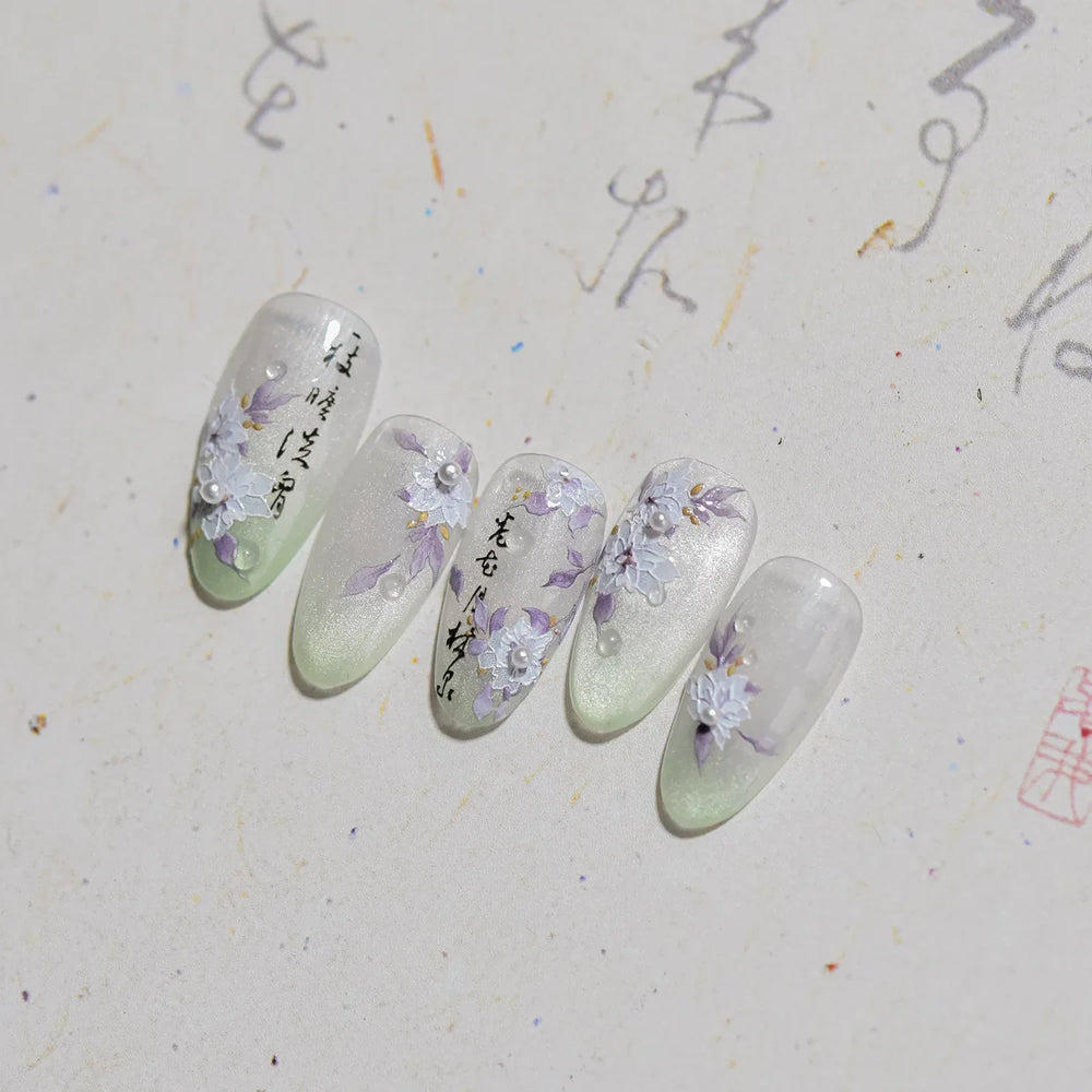 Trumpet Creeper White Flower Purple Leaves Antique Special Characters 5D Soft Relief Adhesive Nail Art Stickers Manicure Decals (ONLINE ORDER ONLY)